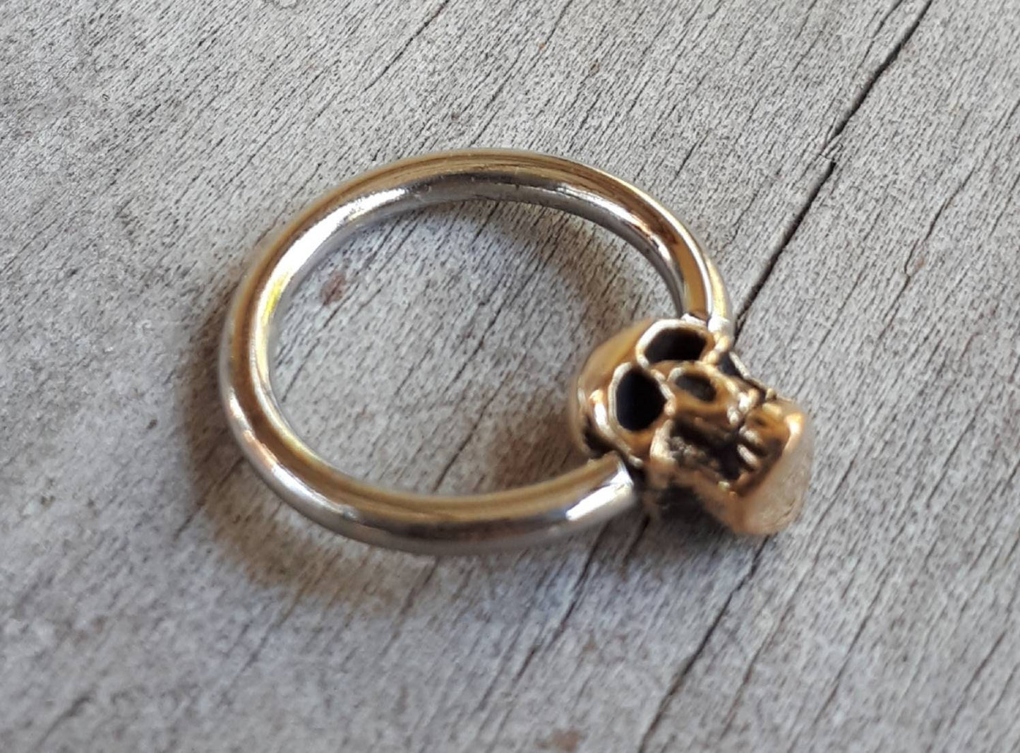 Gold bcr, skull earring,bcr skull bead,9ct gold skull bc,skull nipple ring,skull belly ring,skull ,gold skull sleeper,pirate,captive bead,