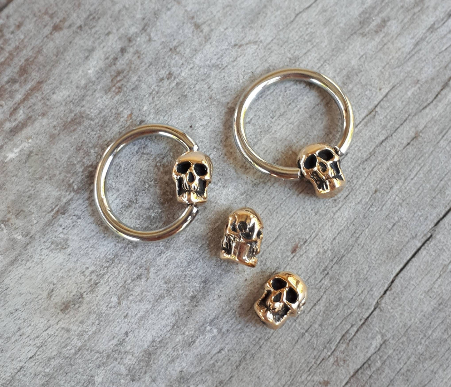 Gold bcr, skull earring,bcr skull bead,9ct gold skull bc,skull nipple ring,skull belly ring,skull ,gold skull sleeper,pirate,captive bead,