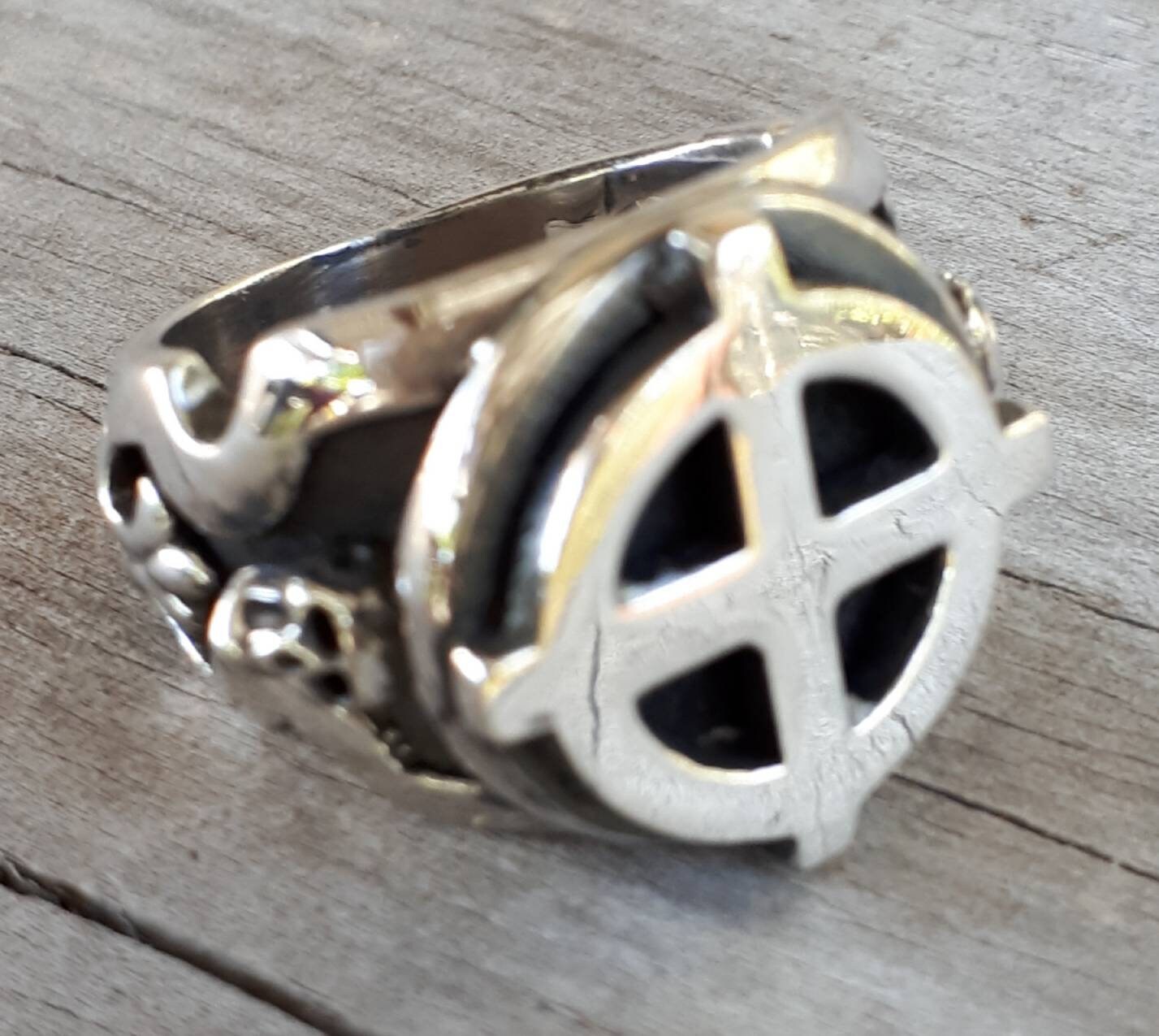 Cross and circle,skull ring,sterling silver,even sided cross,iron cross,steampunk punk,handmade,biker,Celtic cross,