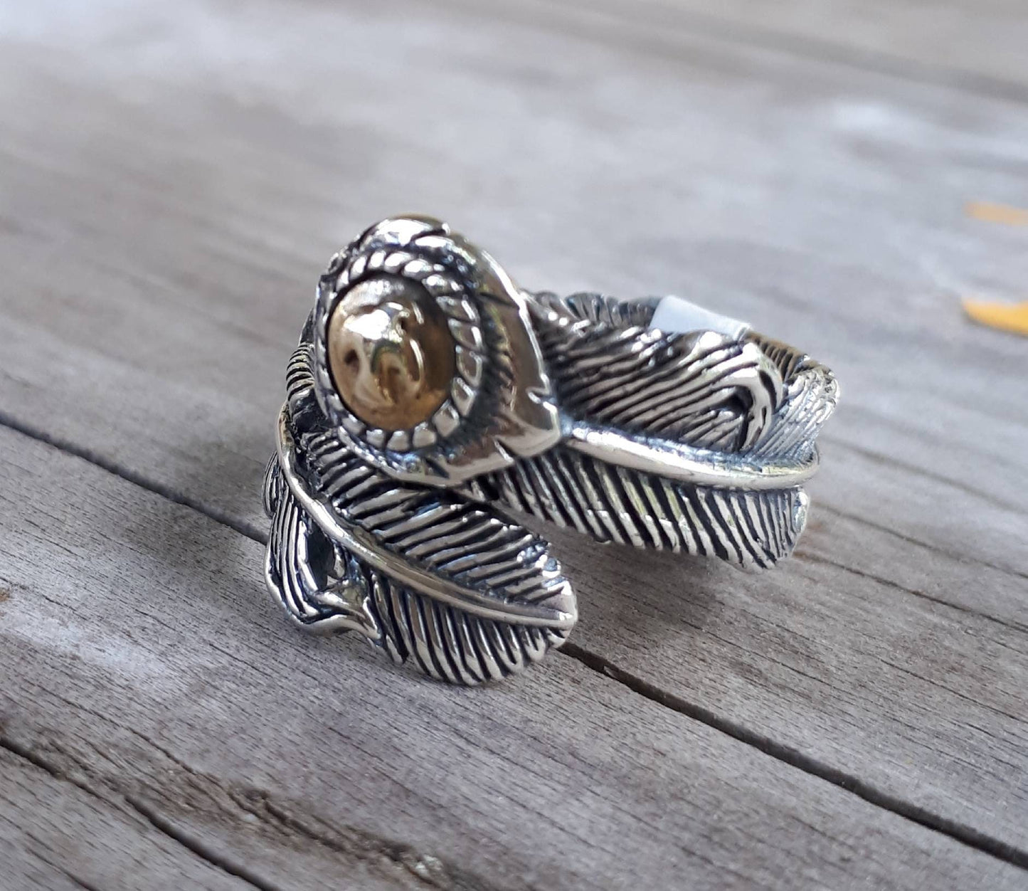 Feather ring,Sterling silver,brass,two tone,eagle,Pheonix, tribal,indian,cowboy,country and western,hipster,rockabilly,handmade,wedding,bird