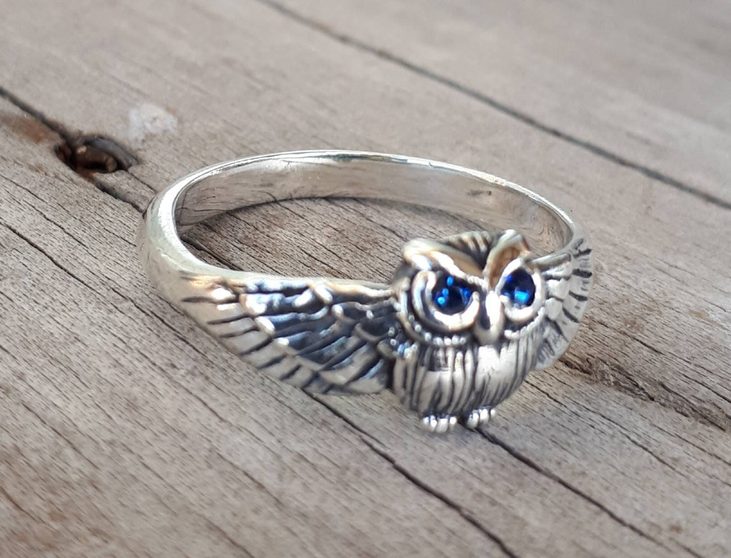 HARRY.petite owl ring,sterling silver, bird ring,boho,gypsy,goddess,woodland,womens fashion,Swarovski crystal,