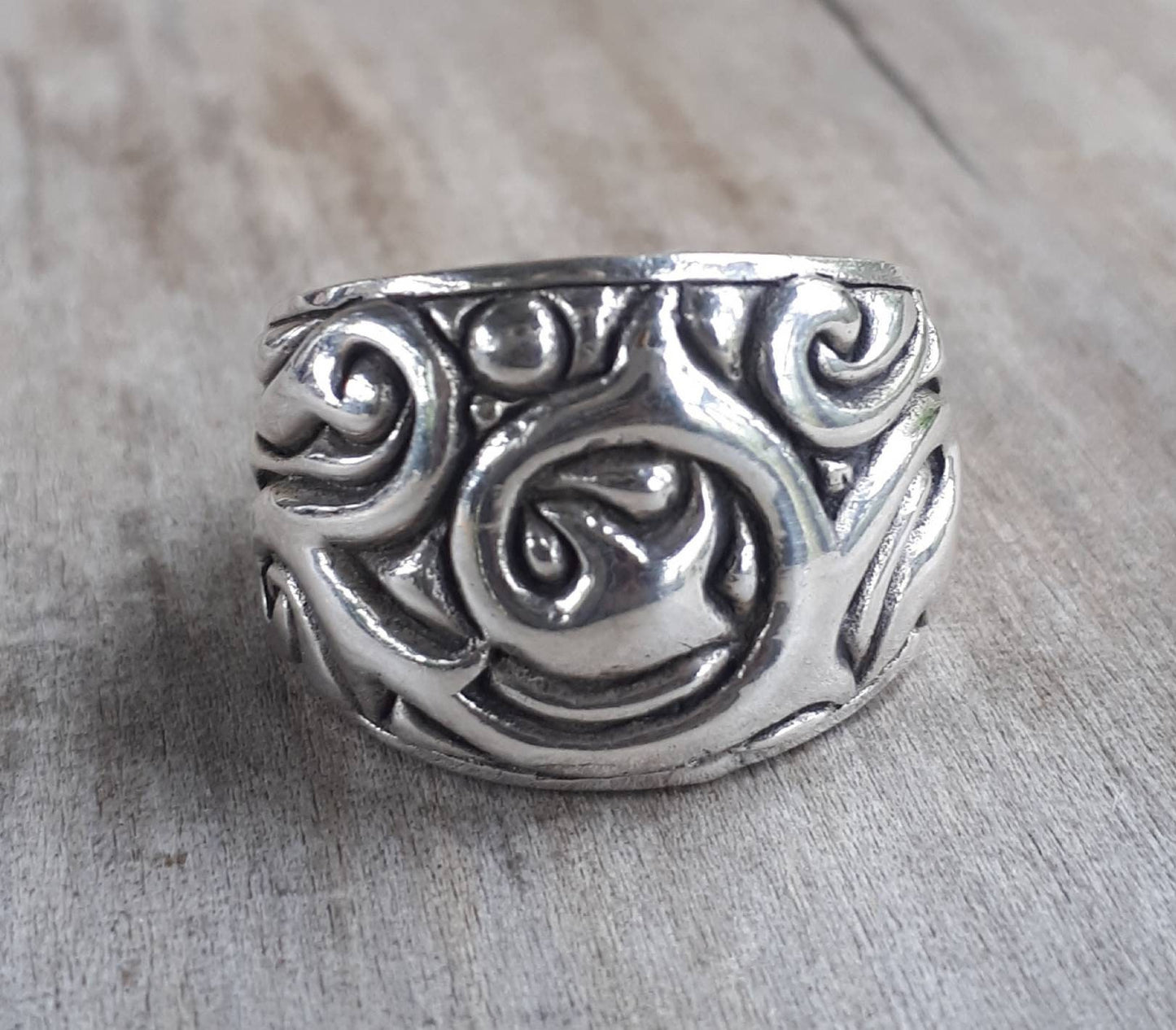 Wide ring,sterling silver,scroll,baroque,vintage style,boho,gypsy,handmade,