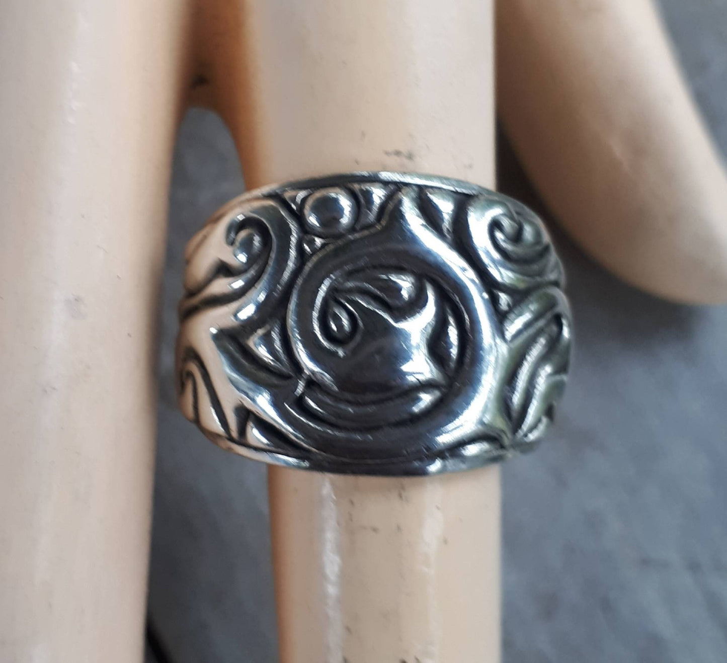 Wide ring,sterling silver,scroll,baroque,vintage style,boho,gypsy,handmade,