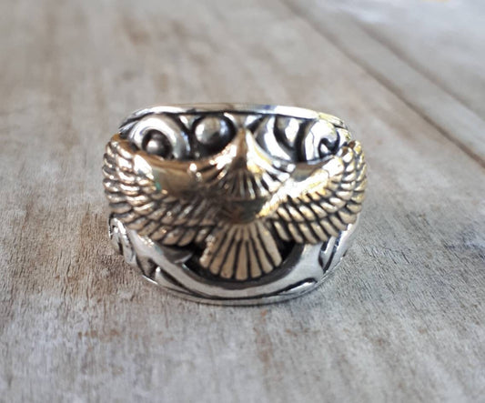 Phoenix ring, eagle ring,two tone,sterling silver ,brass,bird,boho,Indian,cowboy,western,mens fashion,womens fashion,pinkie ring,