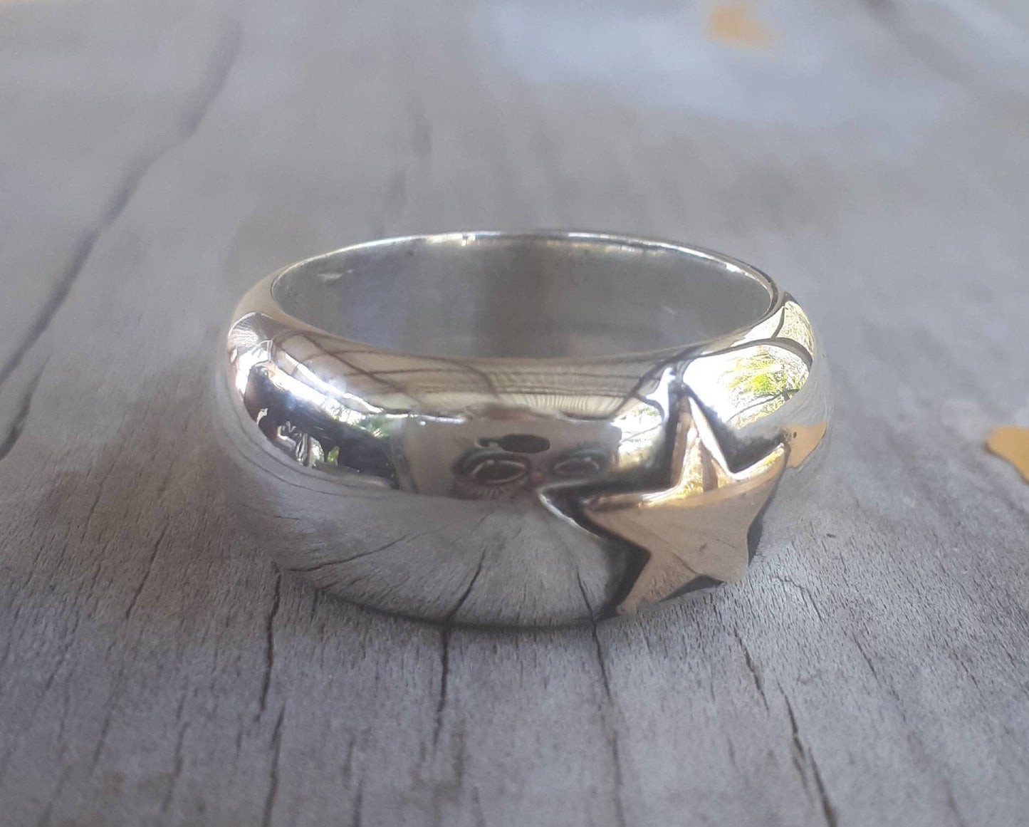 star ring,gold and silver,chunky,9ct gold star,sterling silver,two tone,boho,wedding band,hipster,unisex ring,handmade,hippy,goddess