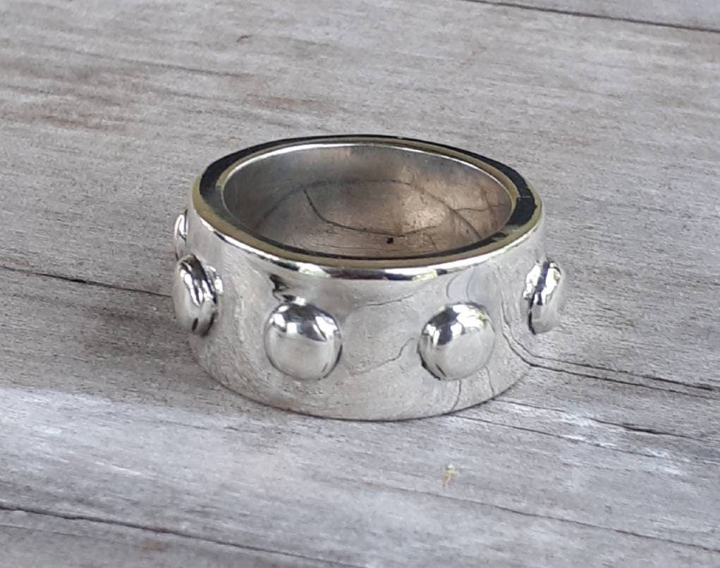 Rustic ring,domes,heavy,solid,sterling silver,industrial,chunky ring, nugget,men's fashion,steampunk,handmade,rockabilly,hipster,designer