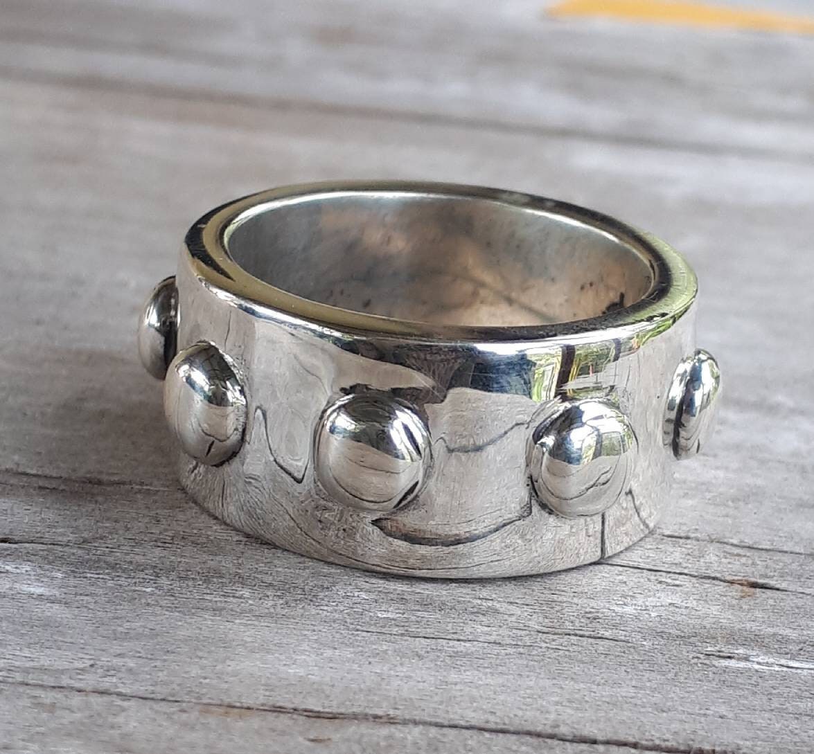 Rustic ring,domes,heavy,solid,sterling silver,industrial,chunky ring, nugget,men's fashion,steampunk,handmade,rockabilly,hipster,designer