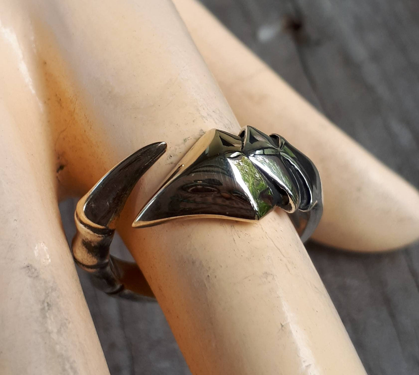 Tribal ring,two tone,9ct Gold,  sterling silver,steampunk,mens wedding ring,handmade,boho,hipster,claw ring,Geiger,viking,