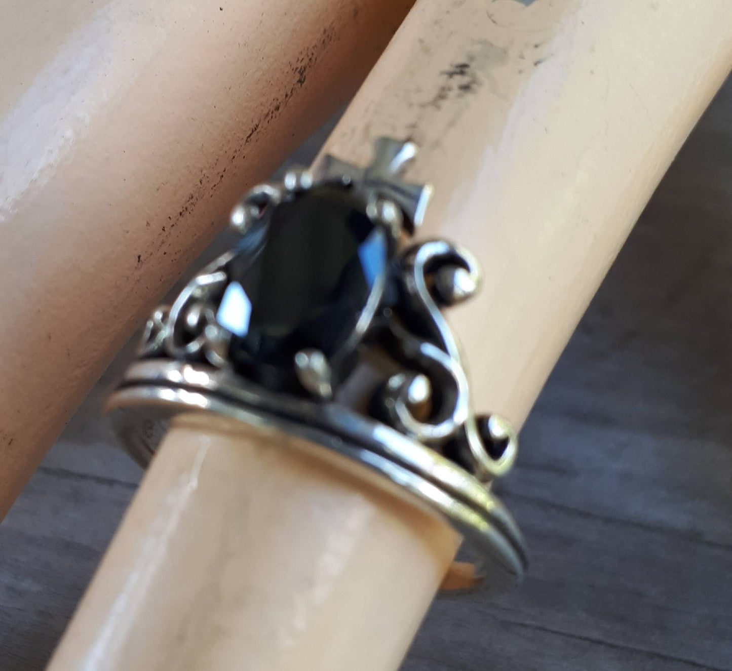 cross ring,black cz,scroll,sterling silver,steampunk,gothic,art nouveau, victorian,boho,hippy,gypsy,handmade,rockabilly,grunge