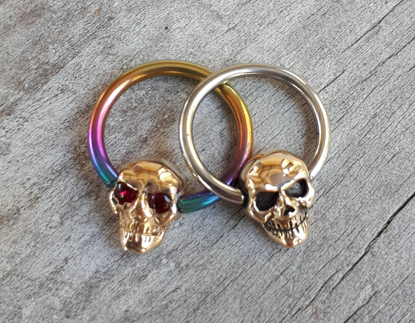 Gold bcr,skull earring,9ct gold skull bcr,skull nipple ring,skull belly ring,skull eyebrow ring,skull sleeper,pirate,gold captive ring,14g