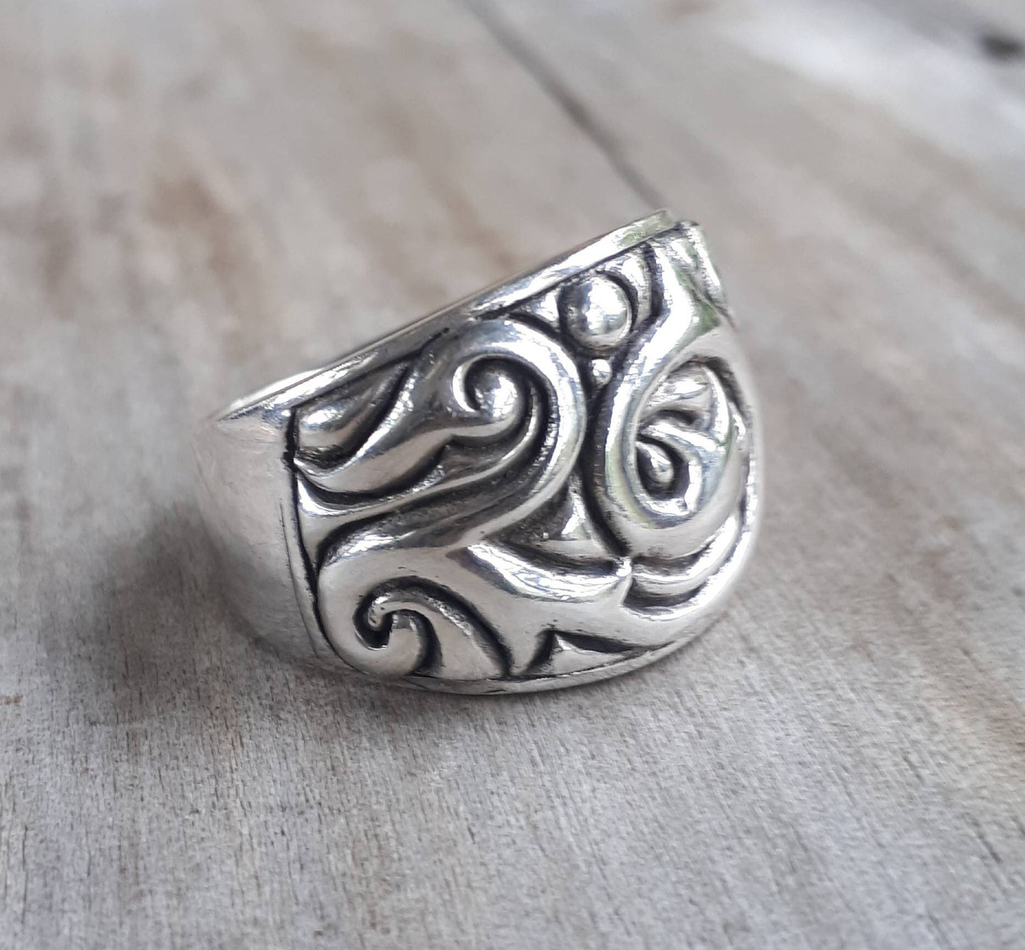 Wide ring,sterling silver,scroll,baroque,vintage style,boho,gypsy,handmade,