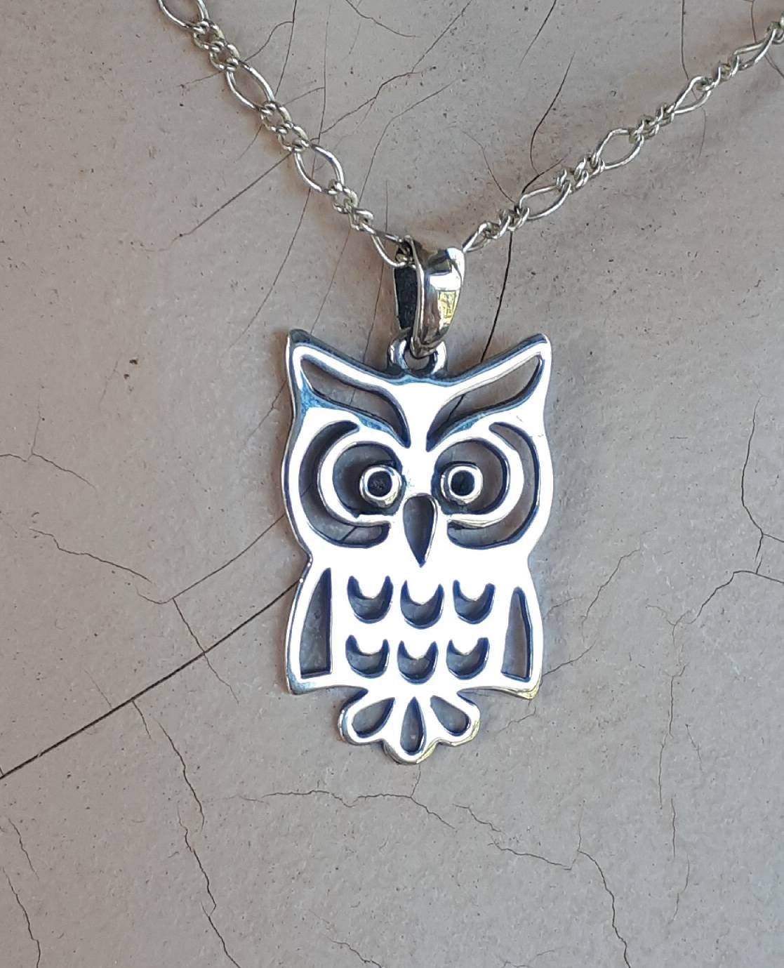 owl pendant,sterling silver,bird pendant,boho jewelry,gypsy,goddess,new age,silver owl,owl silhouette,filegree,woodland