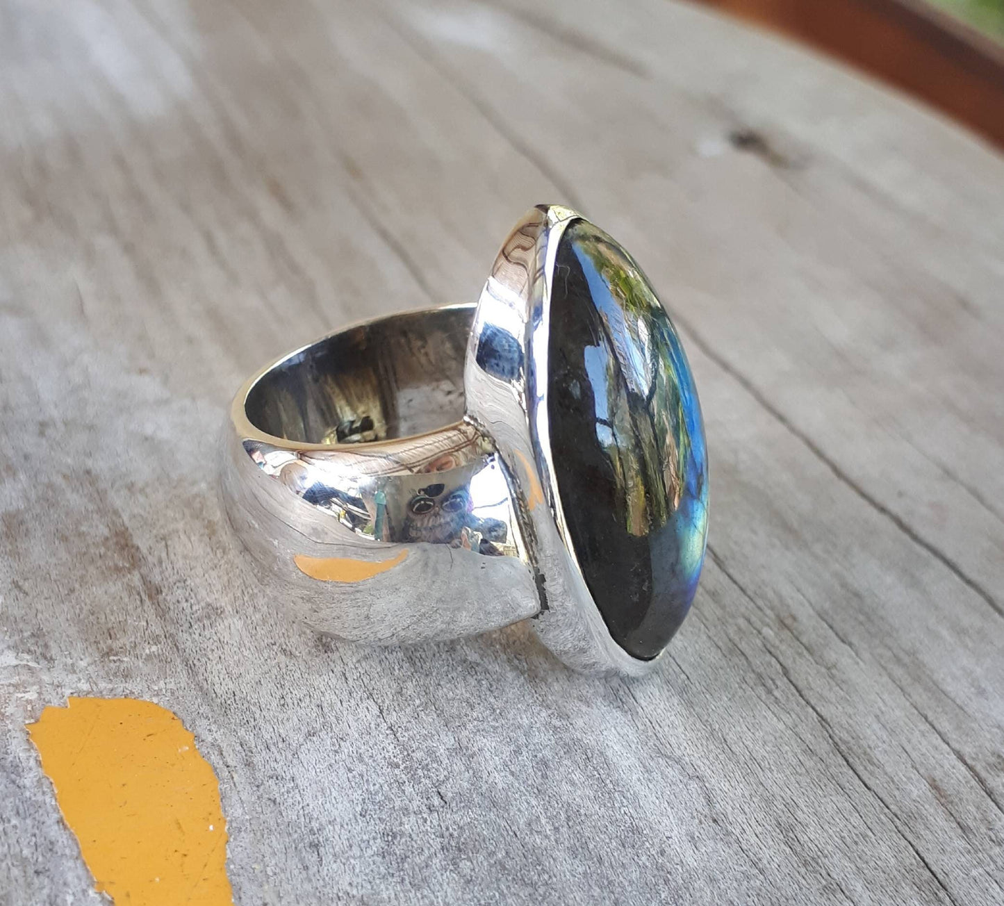 Labrodorite  ring,stunning,chunky sterling silver,gemstone ring,handmade,stone ring,long ring,boho,crystal,new age ring,large ring,big stone