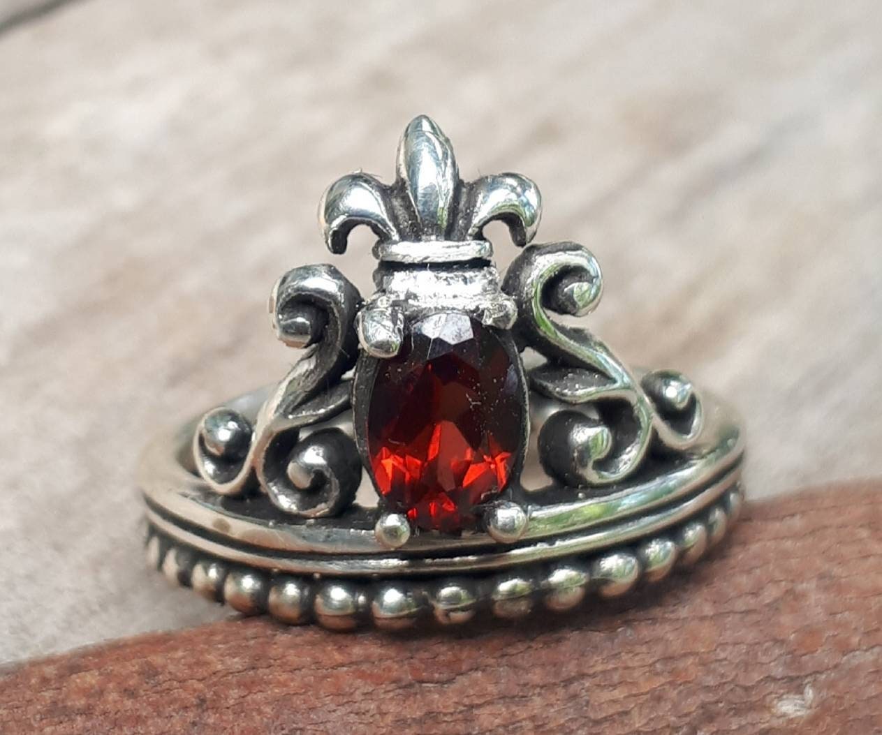 Crown ring,vintage scroll,sterling silver,cubic zirconia,art nouveau,long ring, white cz, victorian,boho,gypsy,handmade,grunge,crystal