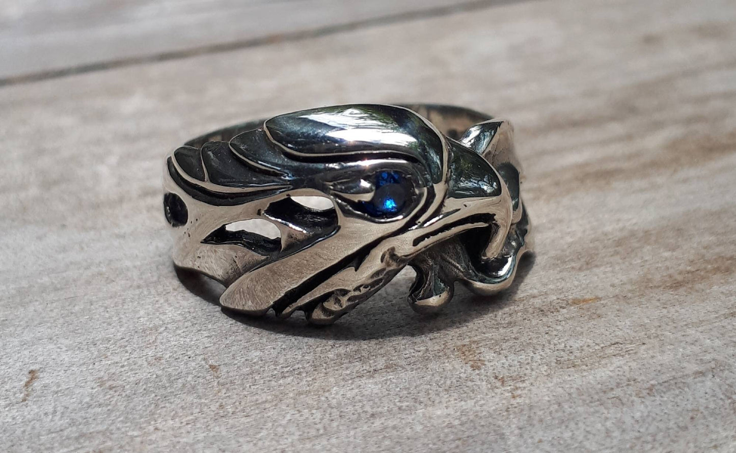 Eagle ring,sterling silver,syn sapphire ring,bird head,red stone  m,tribal,indian,cowboy,country and western,Phoenix,hawk,mans ring