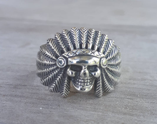 indian ring,sterling silver,skull ring,indian skull,Indian chief,tribal,boho ring,unisex,gypsy,eithnic,