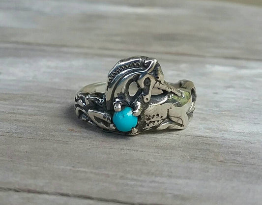 Unicorn ring,sterling silver, mythical, horse, fantasy, turquoise ring, new age, boho, hippy ,art nouveau,hand made