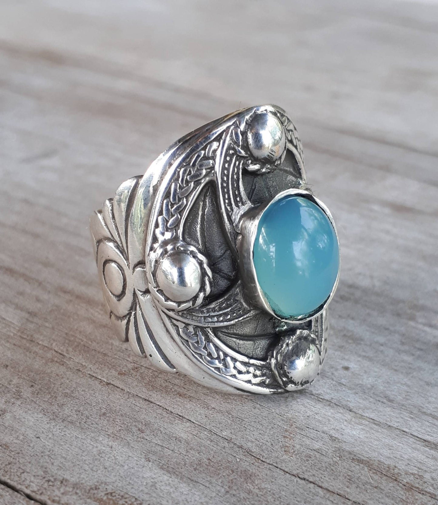 Chunky ring,sterling silver,blue tiger eye,celtic ring,medieval,tribal,vintage,large silver ring,shield,steampunk,celtic shield,