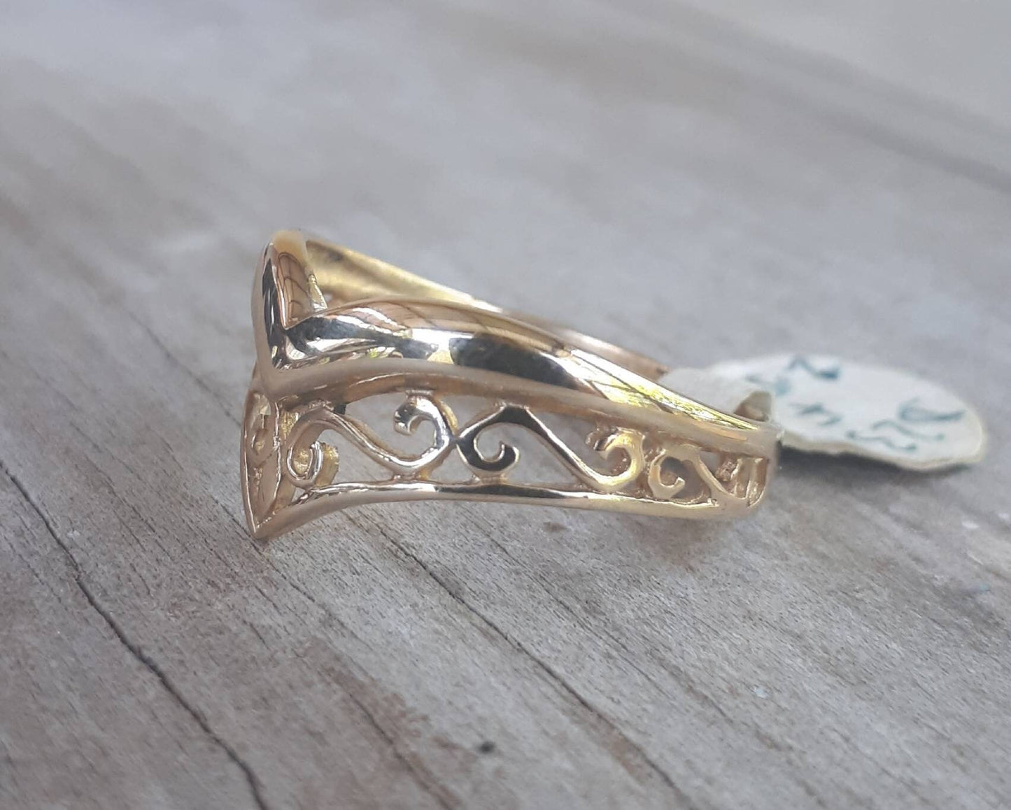 Gold chevron filegree ring,2 piece set,solid 9ct/9k gold,scroll,v ring,art nouveau, victorian,handmade,designer,boho,gypsy,wishbone,