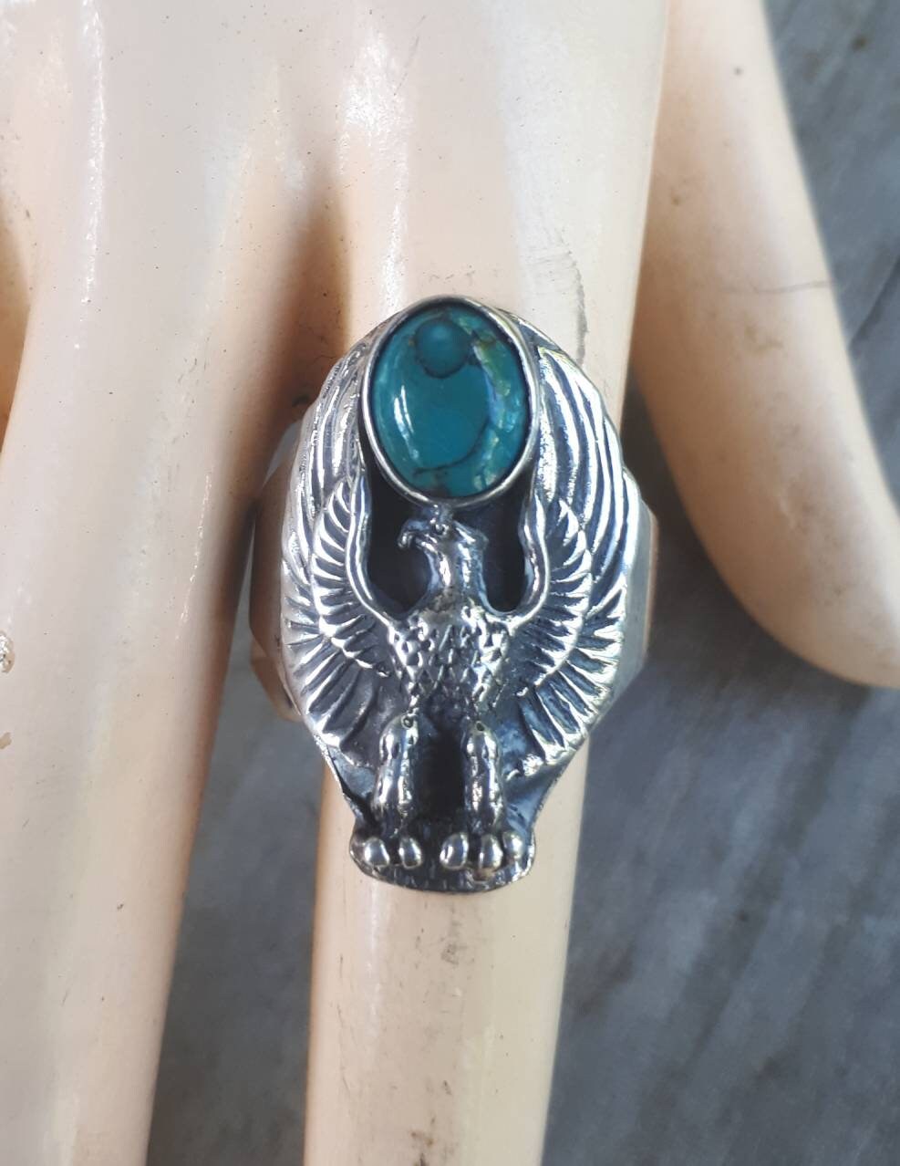 Eagle ring,turquoise ring,spread eagle,Phoenix,bird ring,sterling silver,handmade,tribal,indian, cowboy,chunky ring,long ring,