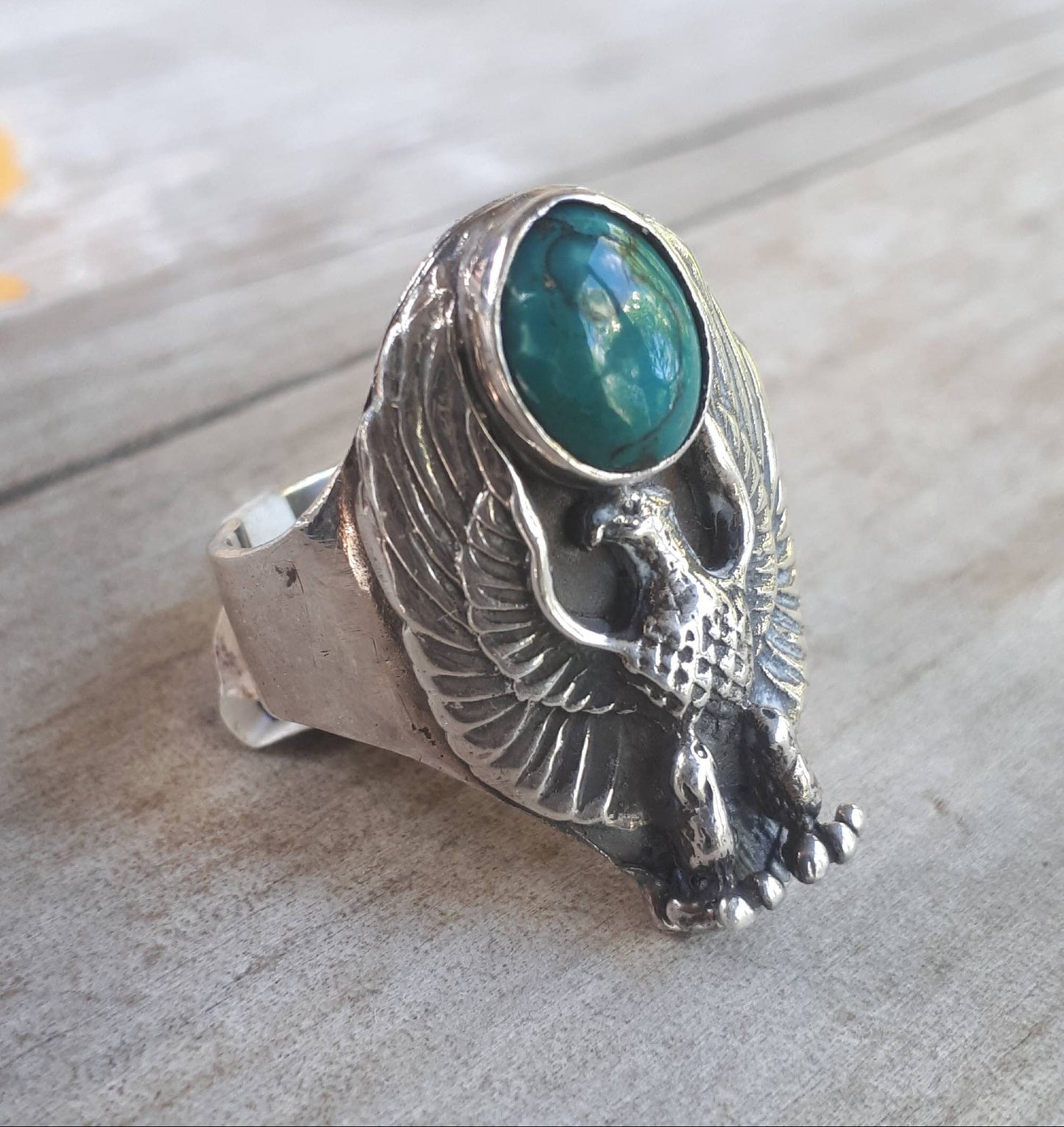 Eagle ring,turquoise ring,spread eagle,Phoenix,bird ring,sterling silver,handmade,tribal,indian, cowboy,chunky ring,long ring,