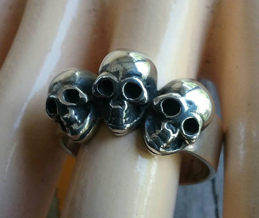 Skull ring, sterling silver,solid back, steampunk,gothic,chunky ring,skeleton,  punk,hipster,handmade,biker,gangster,pirate,sugar skull