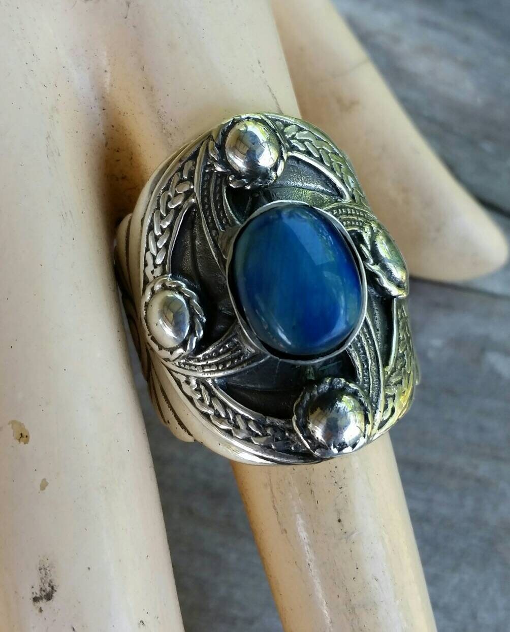 Chunky ring,sterling silver,blue tiger eye,celtic ring,medieval,tribal,vintage,large silver ring,shield,steampunk,celtic shield,