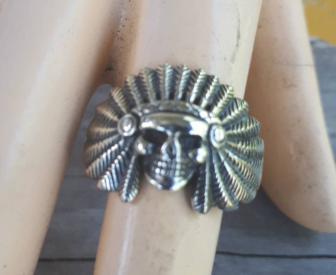 indian ring,sterling silver,skull ring,indian skull,Indian chief,tribal,boho ring,unisex,gypsy,eithnic,