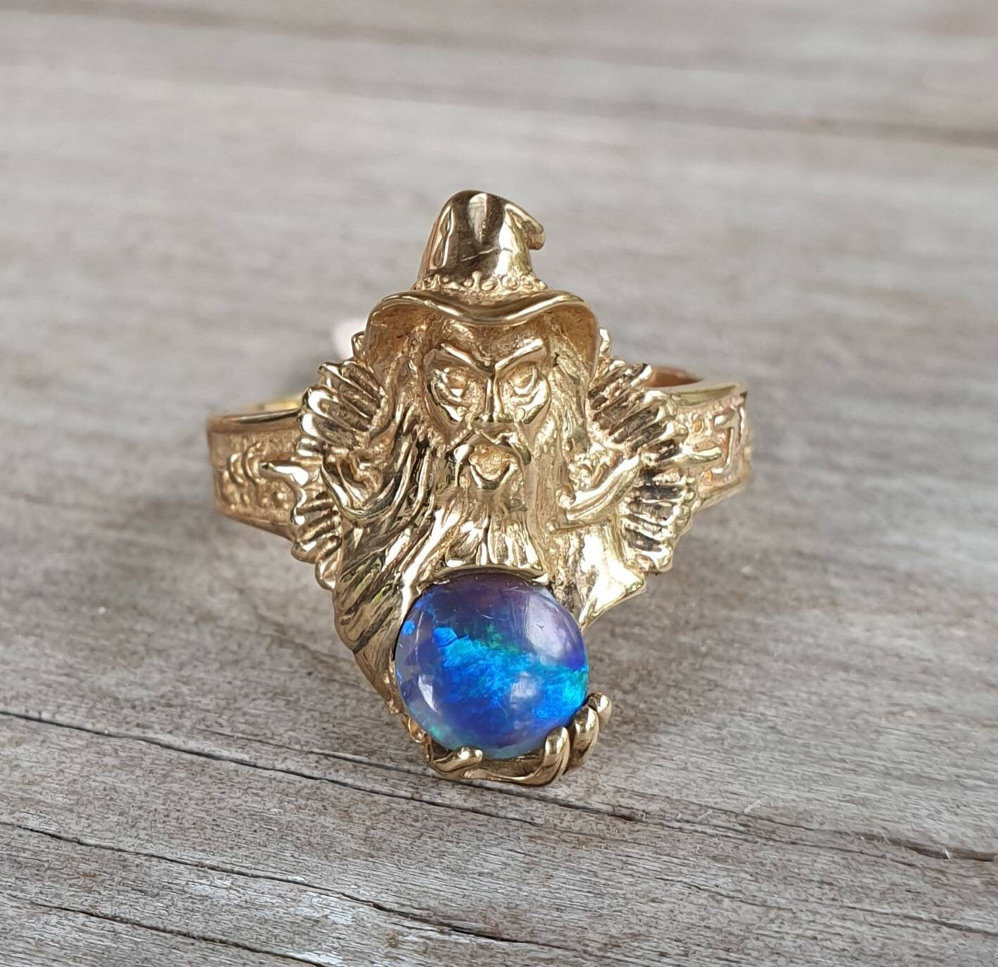 wizard ring,9ct gold,opal triplet,magic,merlin,fantasy, mythical,steampunk,gothic punk,Dumbledore,witch,wiccan