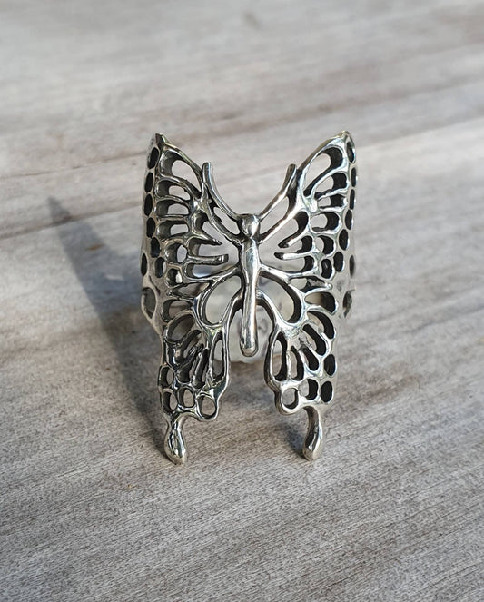 Butterfly ring,large, filigree, sterling silver,alternative,boho, gothic,art nouveau,victorian goddess,