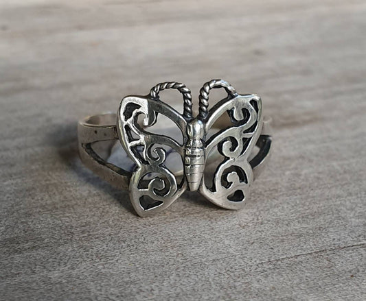 butterfly ring,sterling silver,boho,goddess, filegree ring,handmade,pinkie ring,alternative steampunk gothic art nouveau victorian