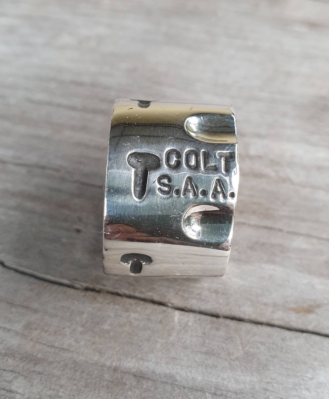 Colt,Gun barrel ring,17mm,sterling silver,chunky ring,colt,S.A.A 45,wide heavy ring,colt peacemaker,handmade,gun ring,revolver,