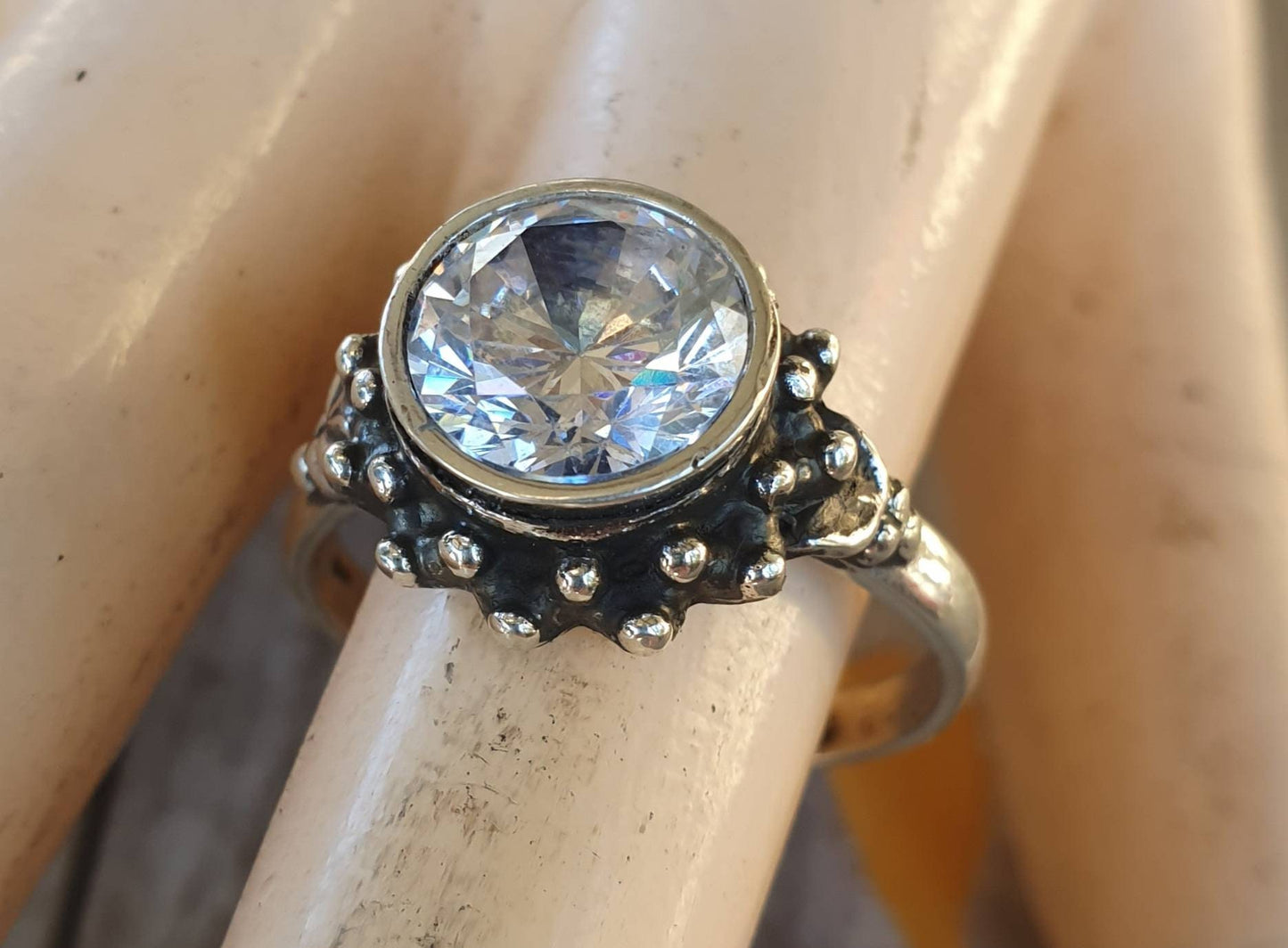 cz ring,sterling silver,handmade,goddess,boho,solitare ring,new age,ball ring,goddess,cubic zirconia,purple stone,