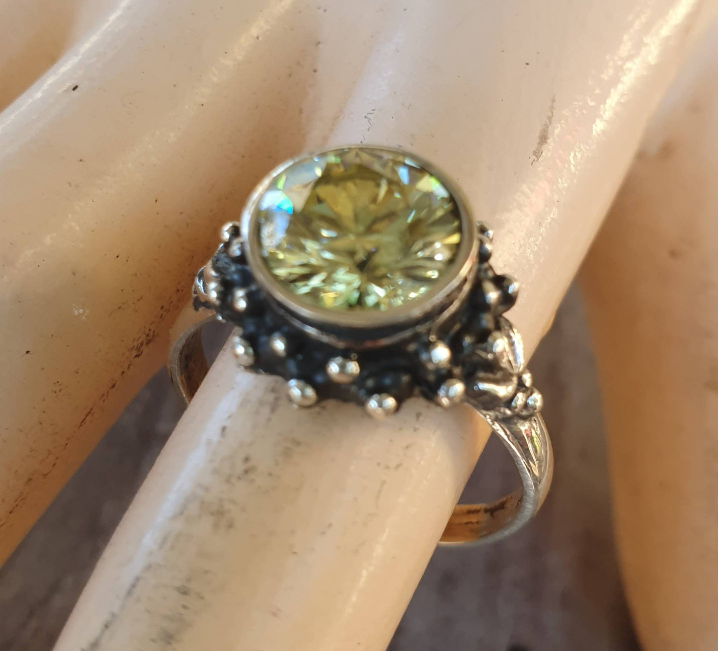 Lemon quart cz ring,sterling silver,handmade,goddess,boho,solitare ring,new age,ball ring,goddess, lemon cubic zirconia,yellow stone,