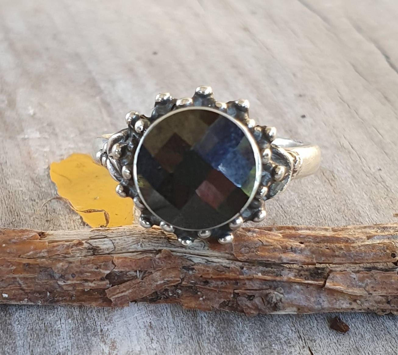 Black cz ring,sterling silver,handmade,goddess,boho,solitare,vintage,new age,ball ring,goddess,cubic zirconia,black stone.antique ring