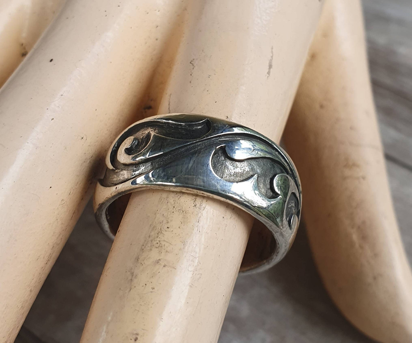 Wide band,Sterling silver,Aztec,swirl,maori,koru,unisex band,wedding,boho,ethnic,Celtic,handmade,hipster,rock,vintage,rustic,