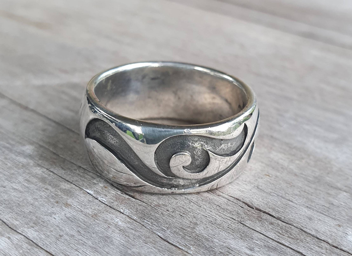 Wide band,Sterling silver,Aztec,swirl,maori,koru,unisex band,wedding,boho,ethnic,Celtic,handmade,hipster,rock,vintage,rustic,