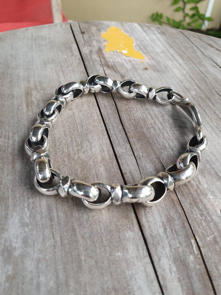 Chunky silver bracelet,sterling silver,handmade,unisex,link bracelet,boho,