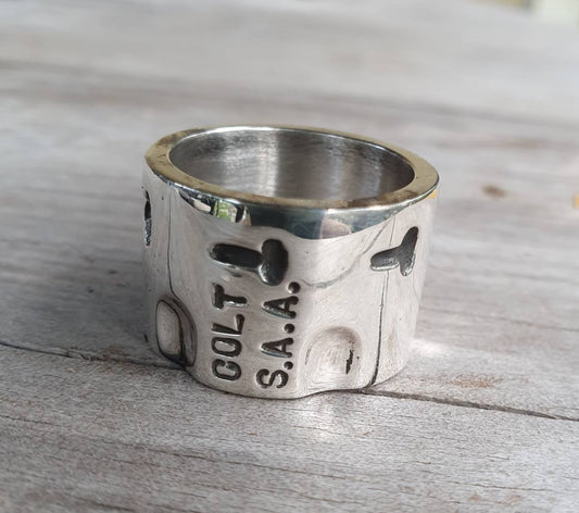 Colt,Gun barrel ring,17mm,sterling silver,chunky ring,colt,S.A.A 45,wide heavy ring,colt peacemaker,handmade,gun ring,revolver,