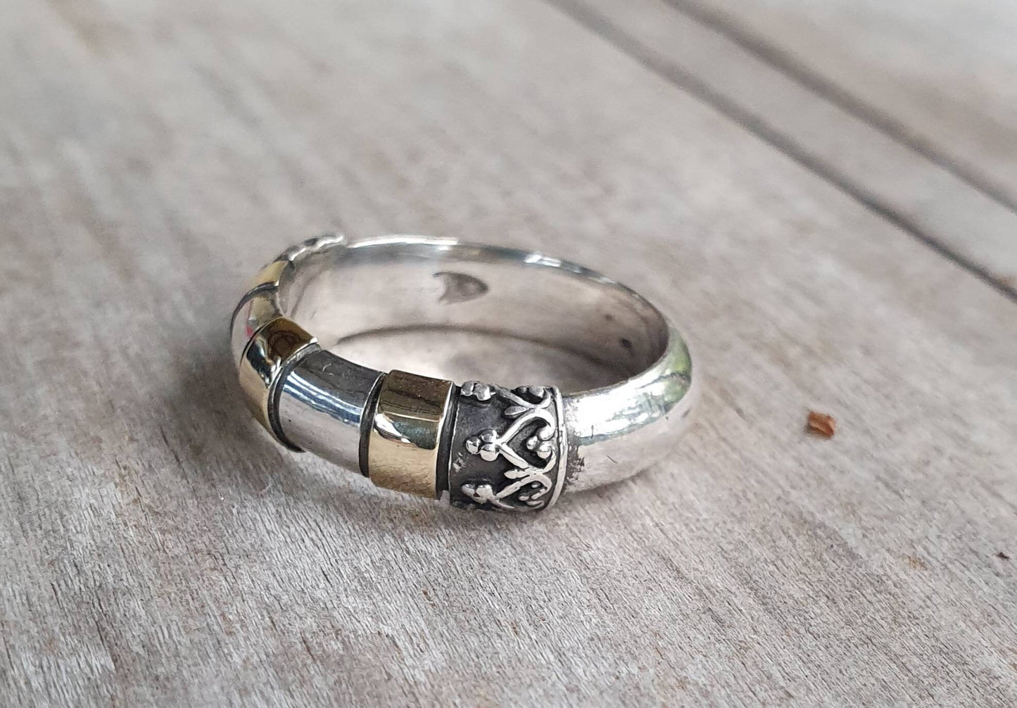 Gold and silver two tone ring,half round band, sterling silver band,9ct strips,wedding ring,boho,vintage,handmade,goddess,