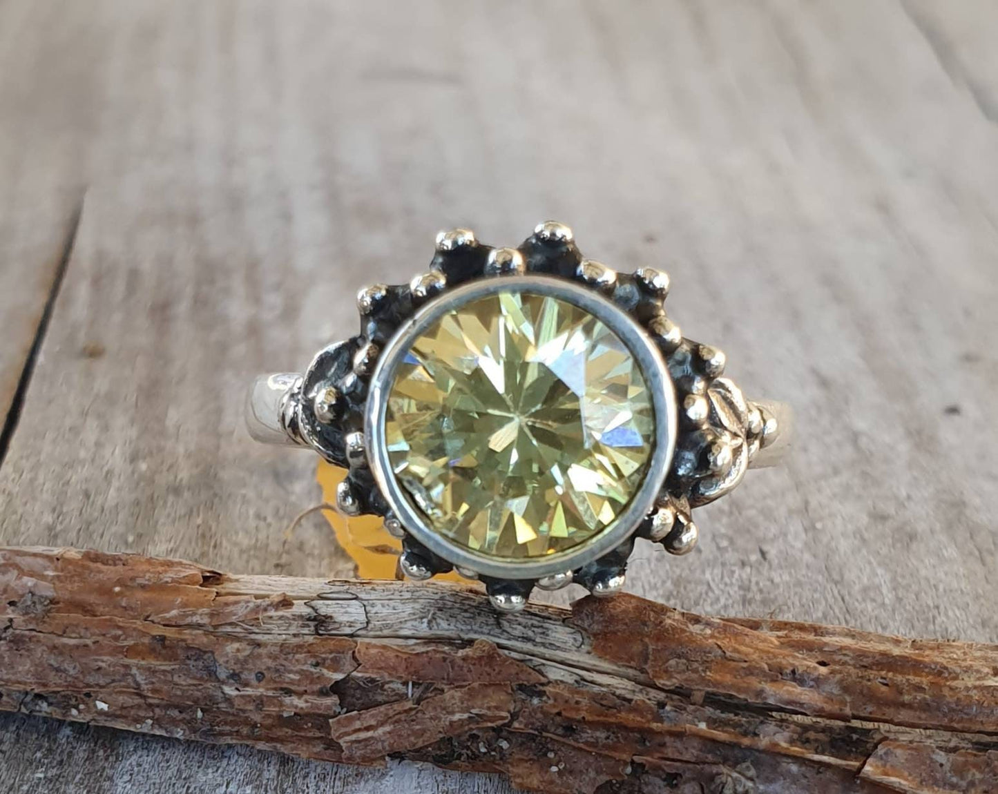 Lemon quart cz ring,sterling silver,handmade,goddess,boho,solitare ring,new age,ball ring,goddess, lemon cubic zirconia,yellow stone,