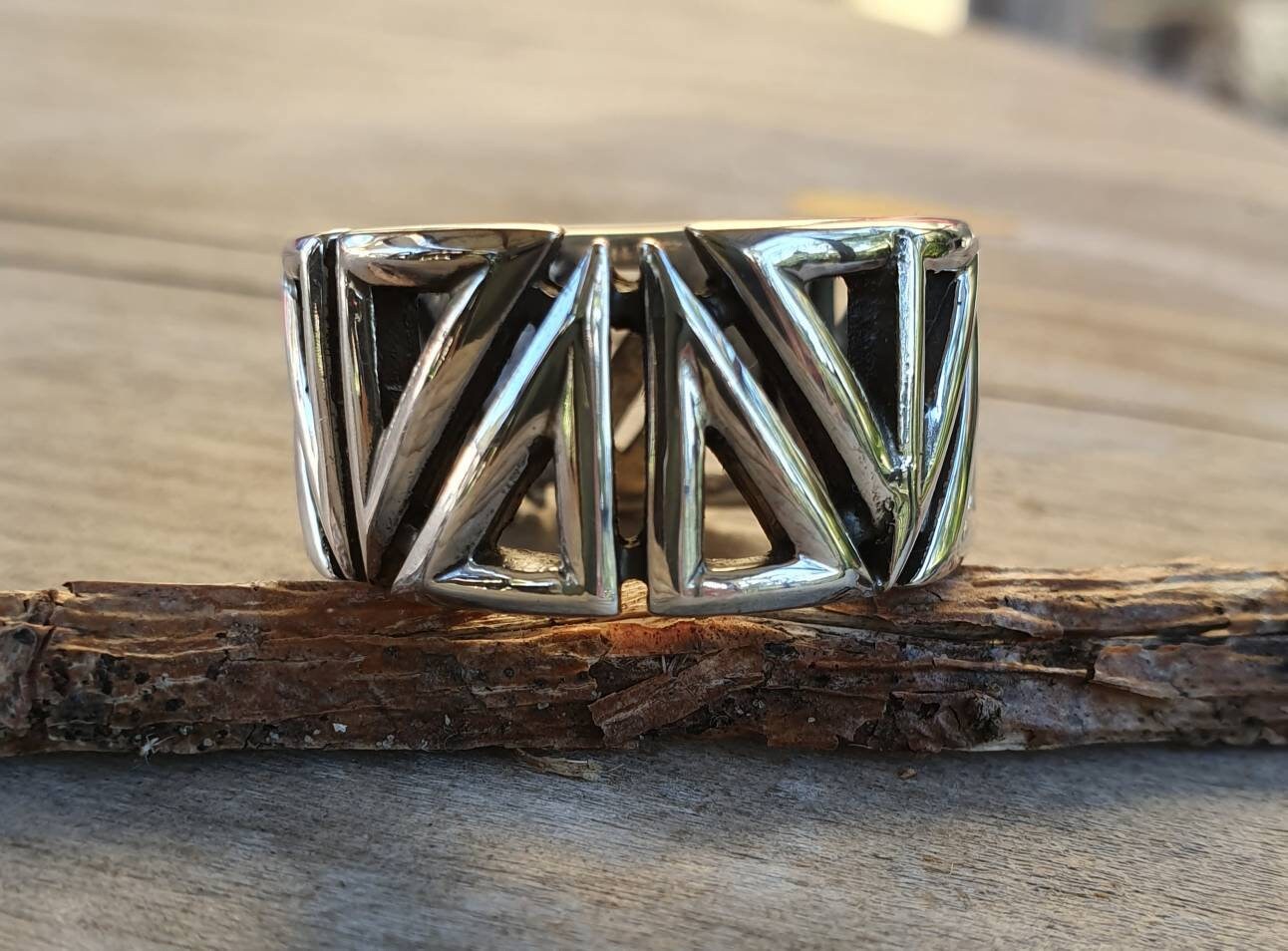 Wide mens ring, heavy,chunky,sterling silver,industrial,handmade,wedding band,dress ring, geometric, aztec,hipster,wide band,