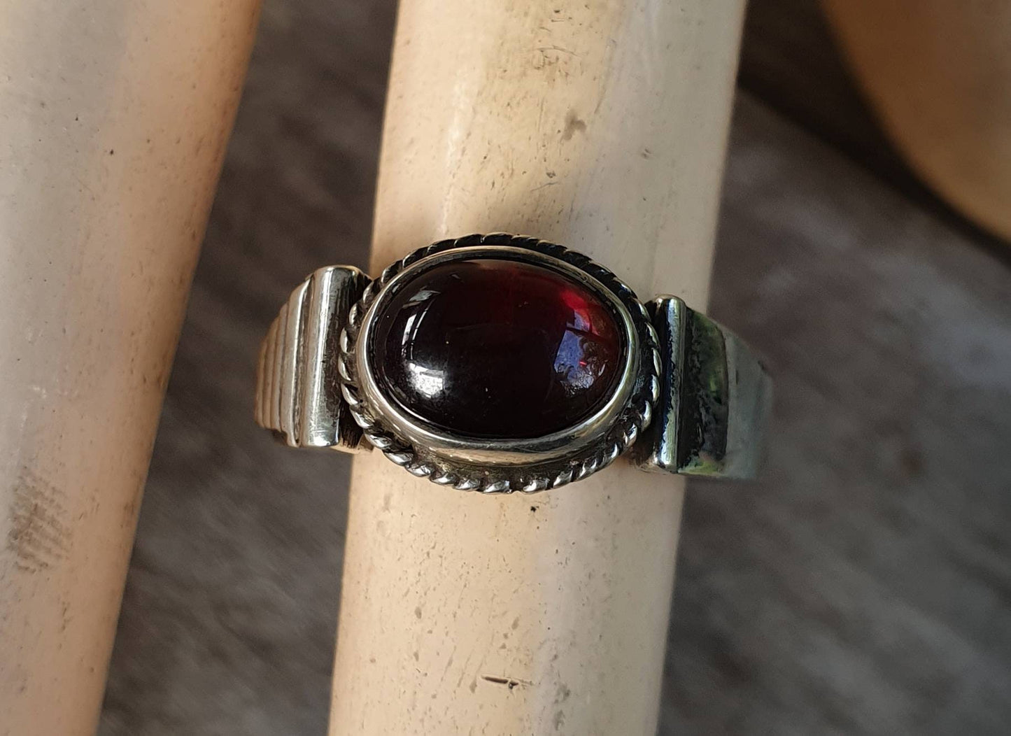 Garnet ring,sterling silver,handmade,goddess,boho,solitare ring,vintage,new age,cabachon garnet,ball ring,