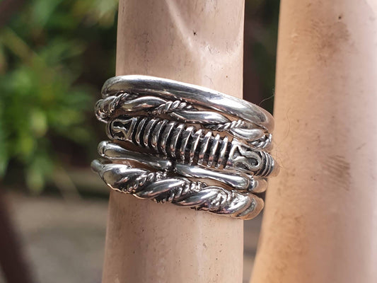 Sterling silver stacking rings patterened plain bands twisted wire