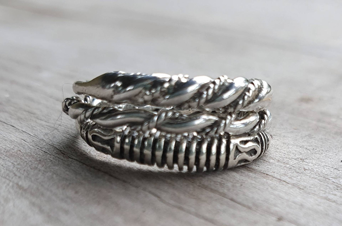 Sterling silver stacking rings patterened plain bands twisted wire