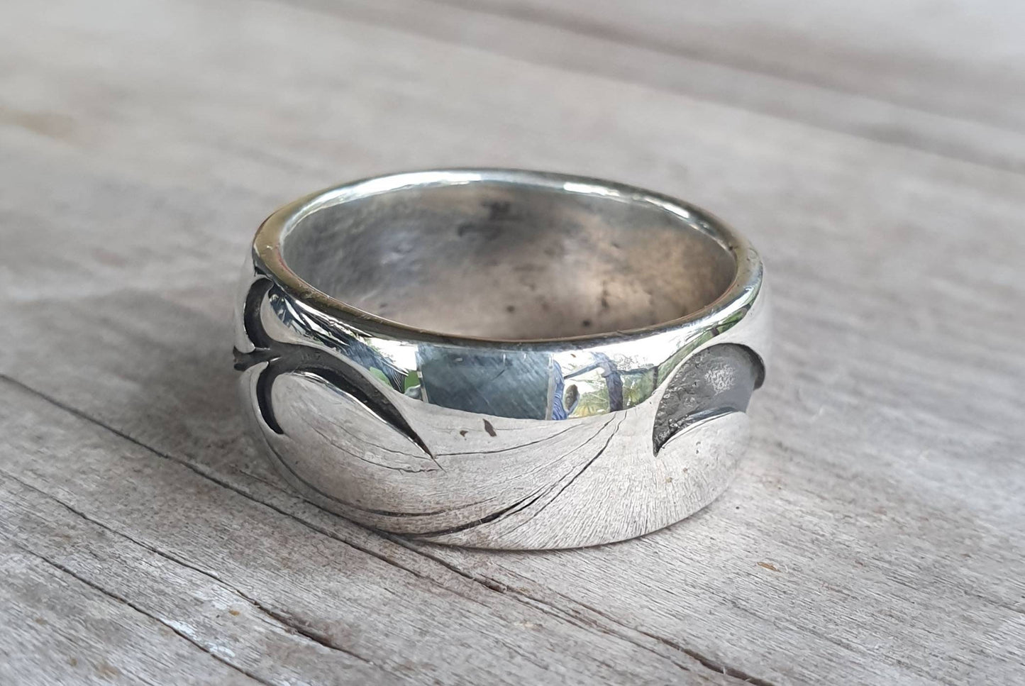 Wide band,Sterling silver,Aztec,swirl,maori,koru,unisex band,wedding,boho,ethnic,Celtic,handmade,hipster,rock,vintage,rustic,