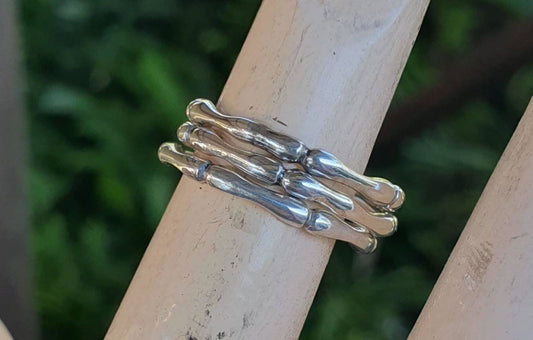 stacking rings,sterling silver, bamboo ring,round wire,bones,thin band,wedding band,boho,gypsy,goddess,stacker,fine silver ring