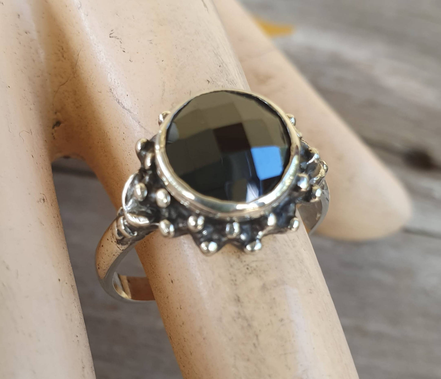 Black cz ring,sterling silver,handmade,goddess,boho,solitare,vintage,new age,ball ring,goddess,cubic zirconia,black stone.antique ring