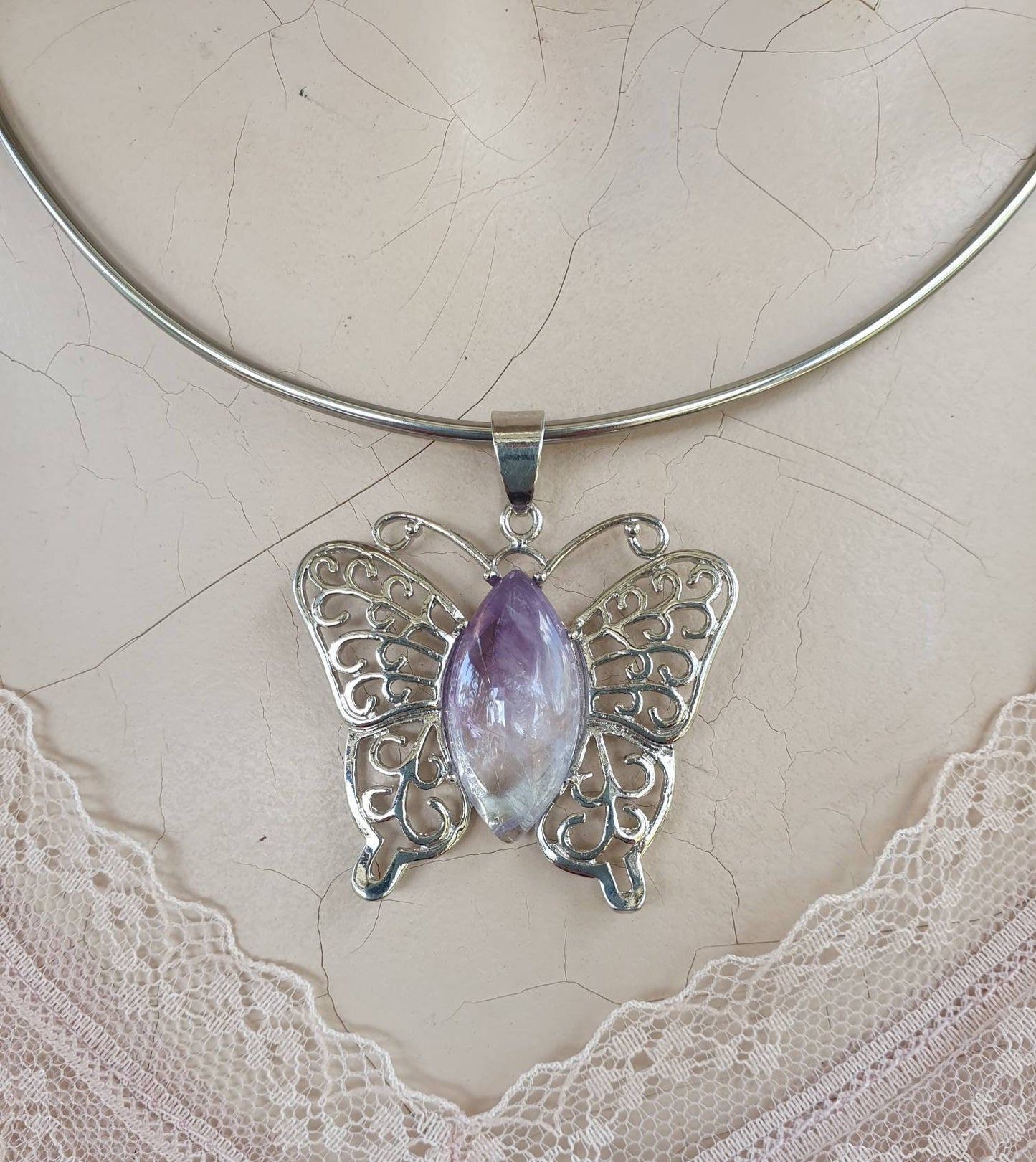 butterfly pendant,filegree,amethyst  pendant,boho,art nouveau,victorian,vintage,handmade,gypsy,women's fashion,