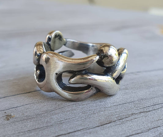 Tribal ring,sterling silver band,chunky ring,rustic,industrial,swirl,heavy band,mans wedding ring,boho,